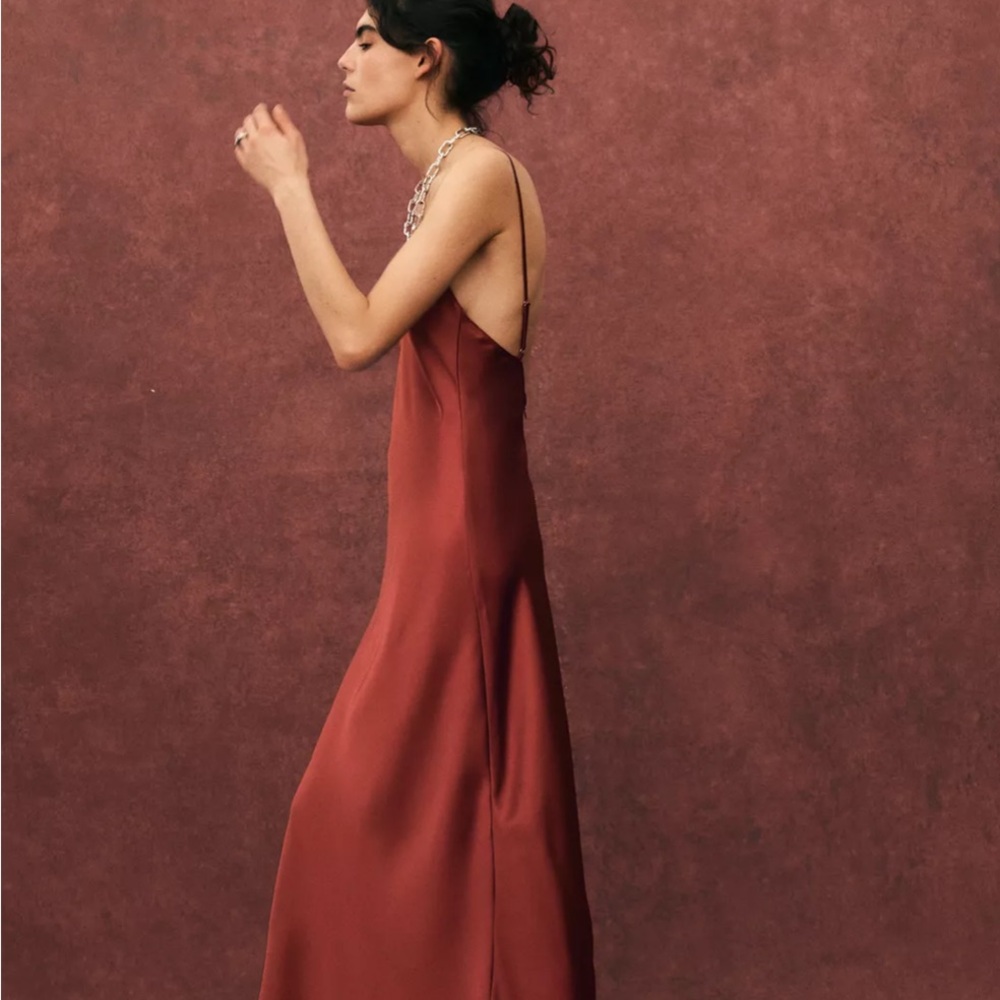 Zara Reddish Satin Effect Midi Dress - Picture 4 of 4